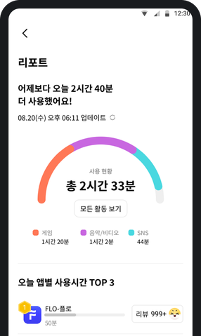 ZEM 앱 스마트폰 사용 리포트 화면